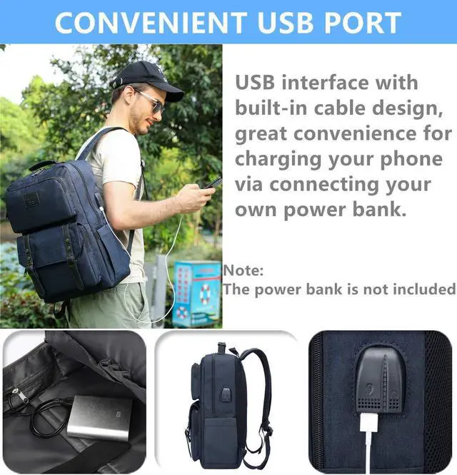 Alt view image 2 of 5 - HFSX Laptop Backpack Women Men College Backpacks Bookbag Vintage Backpack Book Bag Water Resistant fit 15.6 Inch Laptop Blue