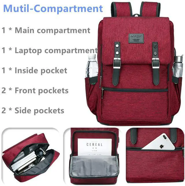 Alt view image 5 of 5 - HFSX Vintage Backpack Anti Theft Laptop Backpack Men Women Business Travel Computer Backpack College Bookbag Stylish Water Resistant Vintage Backpack with USB Port Fits 15.6 Inch Laptop