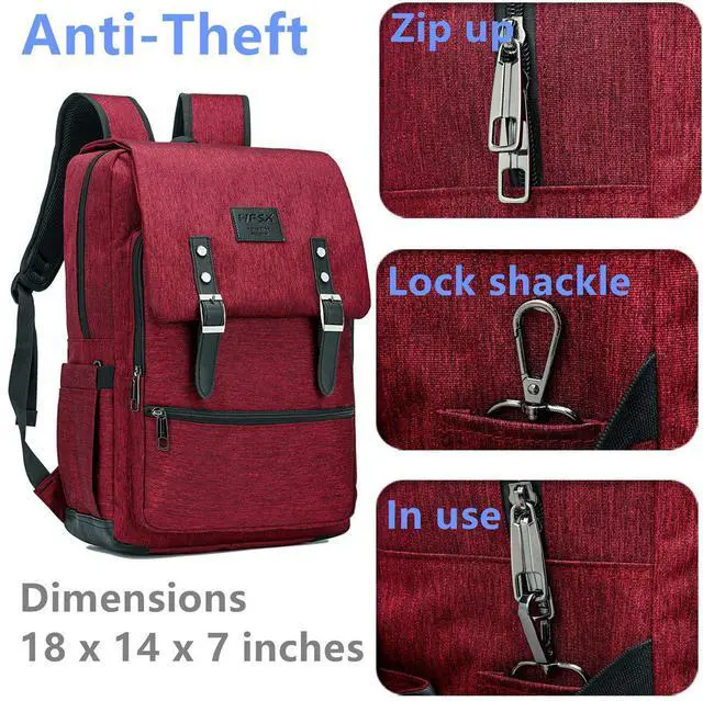 Alt view image 4 of 5 - HFSX Vintage Backpack Anti Theft Laptop Backpack Men Women Business Travel Computer Backpack College Bookbag Stylish Water Resistant Vintage Backpack with USB Port Fits 15.6 Inch Laptop