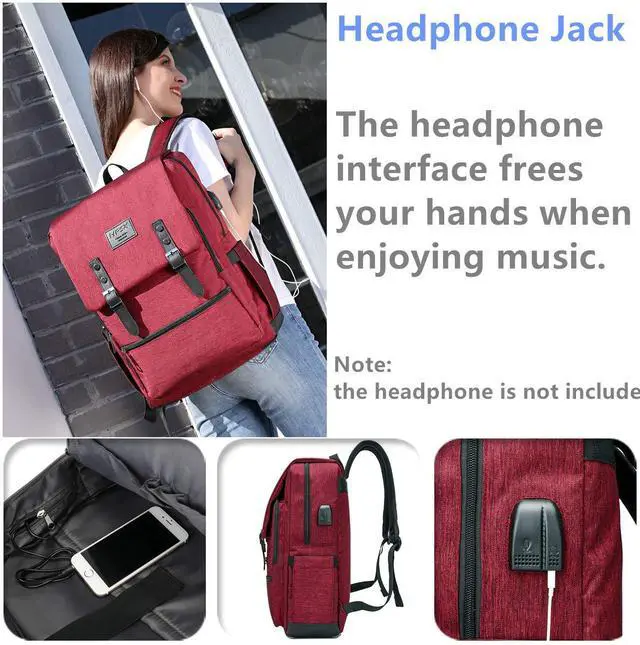 Alt view image 3 of 5 - HFSX Vintage Backpack Anti Theft Laptop Backpack Men Women Business Travel Computer Backpack College Bookbag Stylish Water Resistant Vintage Backpack with USB Port Fits 15.6 Inch Laptop