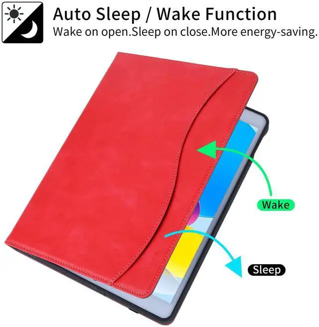 Alt view image 4 of 5 - HFcoupe 10.2 Case for iPad 9th Generation 2021 / 8th Gen 2020 / 7th Gen 2019, Multiple Angles Viewing Leather Folio Protective Cover with Pencil Holder and Pocket Auto Sleep/Wake - Red