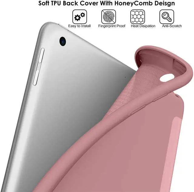 Alt view image 5 of 5 - DuraSafe Cases for iPad 9.7 Inch Air 2nd Generation [ Air 2 2014 ] A1566 A1567 MH2V2LL/A MH2W2LL/A MGLW2LL/A MGL12LL/A MH0W2LL/A Trifold Soft Silicone Shock Proof Magnetic Flip Case - Rose Gold