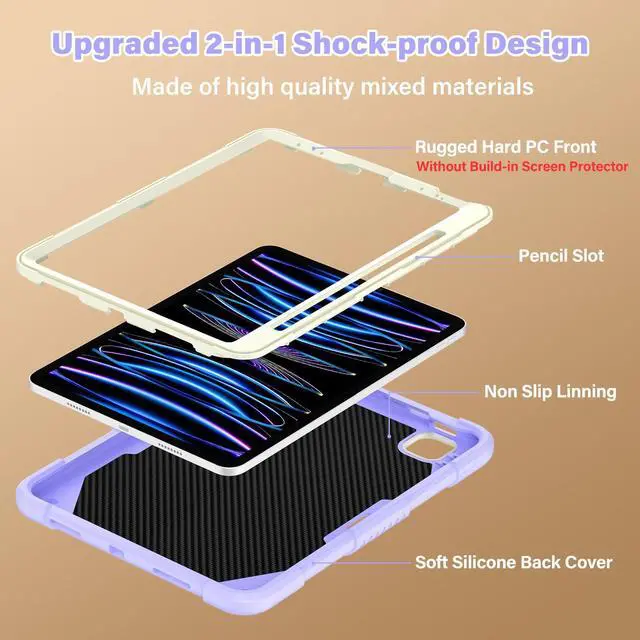 Alt view image 3 of 5 - HOGENL for iPad Pro 11 inch Case for Kids Girl with Pencil Holder, for iPad Air 5th/4th Generation Case 10.9" with Butterfly Stand Shoulder Strap Protective Cover for pro 11 4th/3rd/2nd/1st, Purple