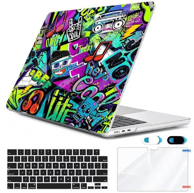 Main image of HOHAIYOO for MacBook Pro 14 inch Case M4 M3 M2 M1 A3112 A3185 A3401 A2918 A2992 A2779 A2442 2021 2022 2023 2024 Release, Hard Shell Case+Keyboard Cover+Screen Protector+Webcam Cover, Cool Graffiti
