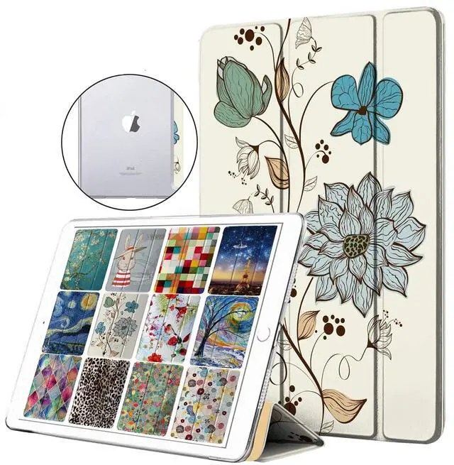 Main image of DuraSafe Cases for iPad 9.7 Inch 5/6 [iPad 5th 6th Gen ] A1893 A1954 A1822 A1823 Trifold Printed Hard Smart PC Transparent Back Cover - Lily Flower Prints
