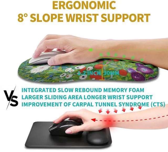 Alt view image 4 of 5 - Hokafenle Ergonomic Mouse Pad Wrist Support, Wrist Rest Mousepad for Carpal Tunnel Pain Relief with Integrated Memory Foam Slope Massage Bulge (11.8x7.9 inch,Cute Floral