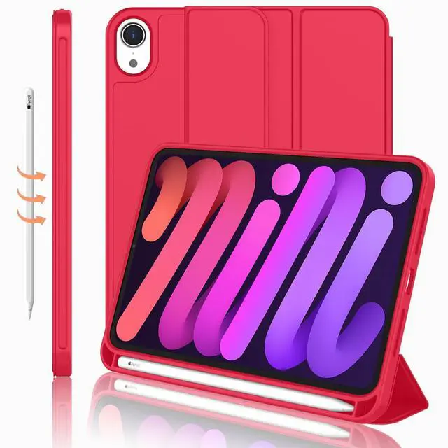 Main image of iMieet iPad Mini 7 Case 2024 (A17 Pro), iPad Mini 6 Case (8.3-Inch,2021 Model), iPad Mini 7th/6th Generation Case with Pencil Holder, Trifold Stand Smart Case with Soft TPU Back,Red