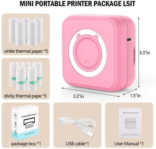 Alt view image 2 of 5 - HUIJUTCHEN Inkless Mini Thermal Pocket Printer, Wireless Mini Sticker Printer with 10 Rolls Thermal Paper for iOS&Android, Portable Mini Photo Printer for Notes Journal Memo Photo Study, Pink