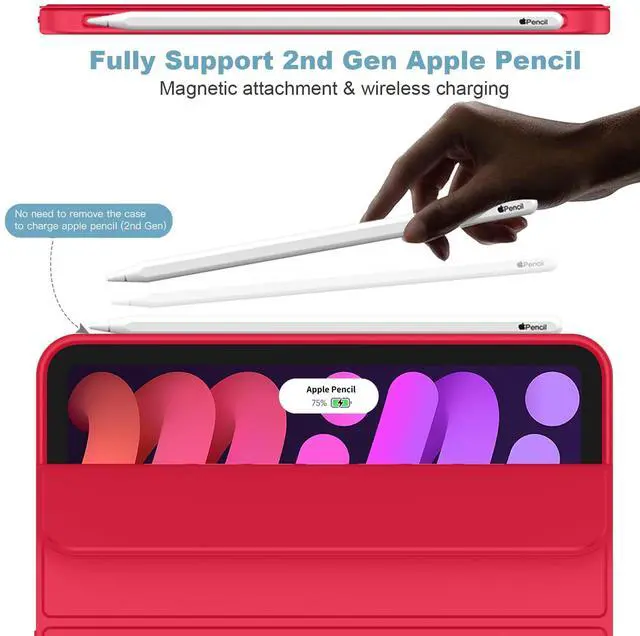 Alt view image 2 of 5 - iMieet iPad Mini 7 Case 2024 (A17 Pro), iPad Mini 6 Case (8.3-Inch,2021 Model), iPad Mini 7th/6th Generation Case with Pencil Holder, Trifold Stand Smart Case with Soft TPU Back,Red