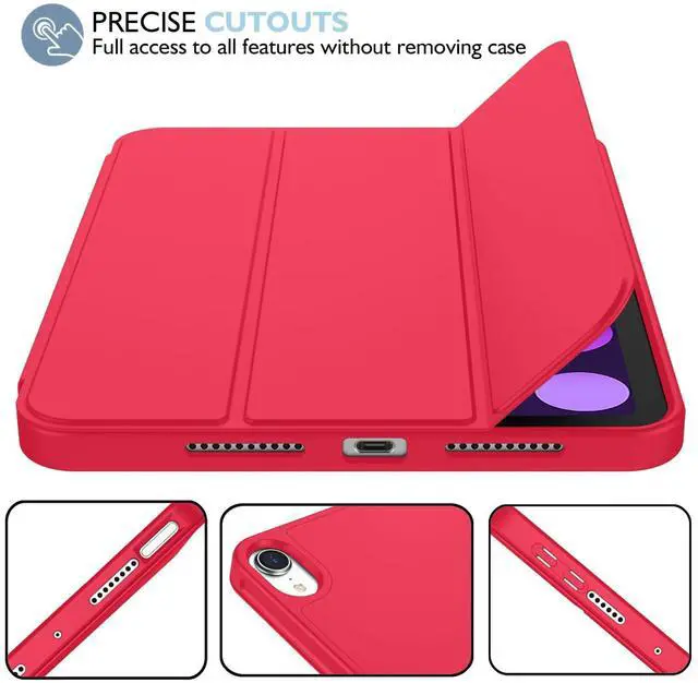 Alt view image 3 of 5 - iMieet iPad Mini 7 Case 2024 (A17 Pro), iPad Mini 6 Case (8.3-Inch,2021 Model), iPad Mini 7th/6th Generation Case with Pencil Holder, Trifold Stand Smart Case with Soft TPU Back,Red
