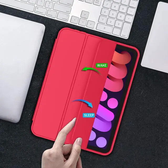 Alt view image 4 of 5 - iMieet iPad Mini 7 Case 2024 (A17 Pro), iPad Mini 6 Case (8.3-Inch,2021 Model), iPad Mini 7th/6th Generation Case with Pencil Holder, Trifold Stand Smart Case with Soft TPU Back,Red