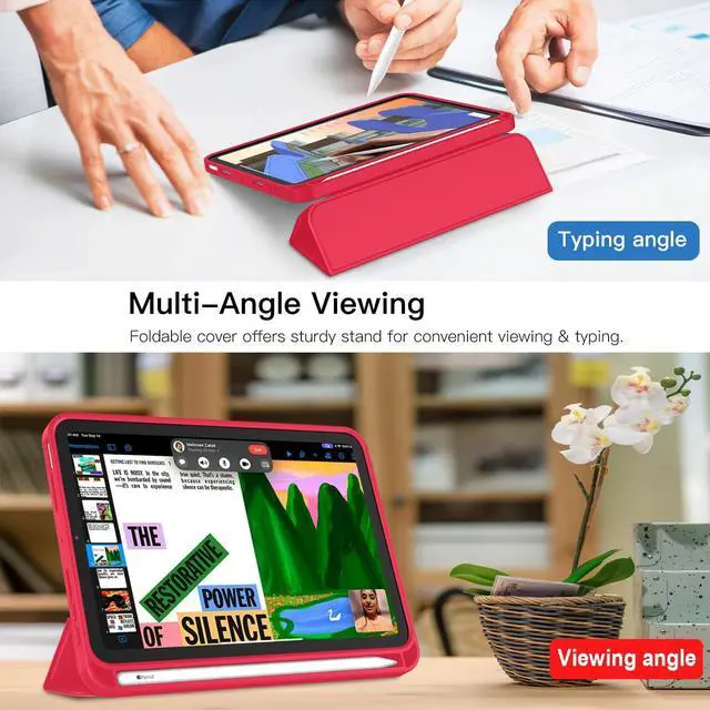 Alt view image 5 of 5 - iMieet iPad Mini 7 Case 2024 (A17 Pro), iPad Mini 6 Case (8.3-Inch,2021 Model), iPad Mini 7th/6th Generation Case with Pencil Holder, Trifold Stand Smart Case with Soft TPU Back,Red