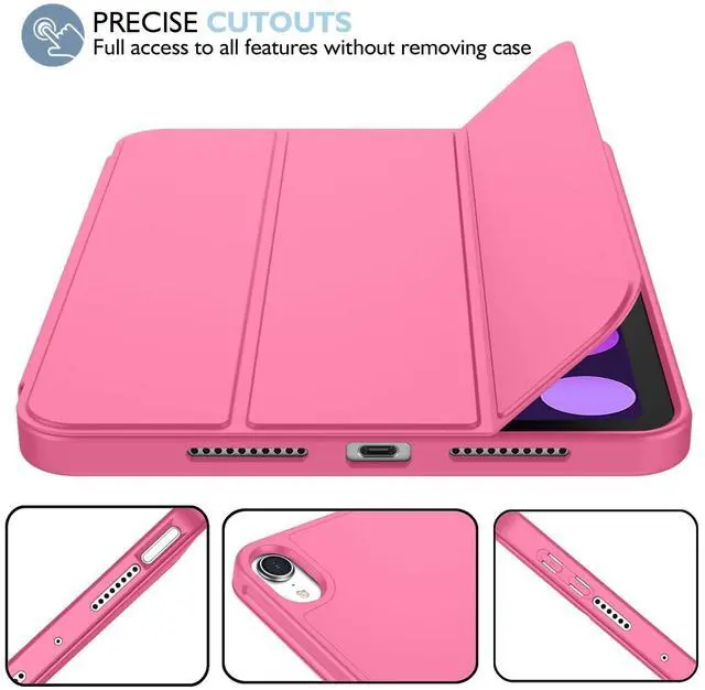 Alt view image 2 of 5 - iMieet iPad Mini 7 Case 2024 (A17 Pro), iPad Mini 6 Case (8.3-Inch,2021 Model), iPad Mini 7th/6th Generation Case with Pencil Holder, Trifold Stand Smart Case with Soft TPU Back,Peach Red