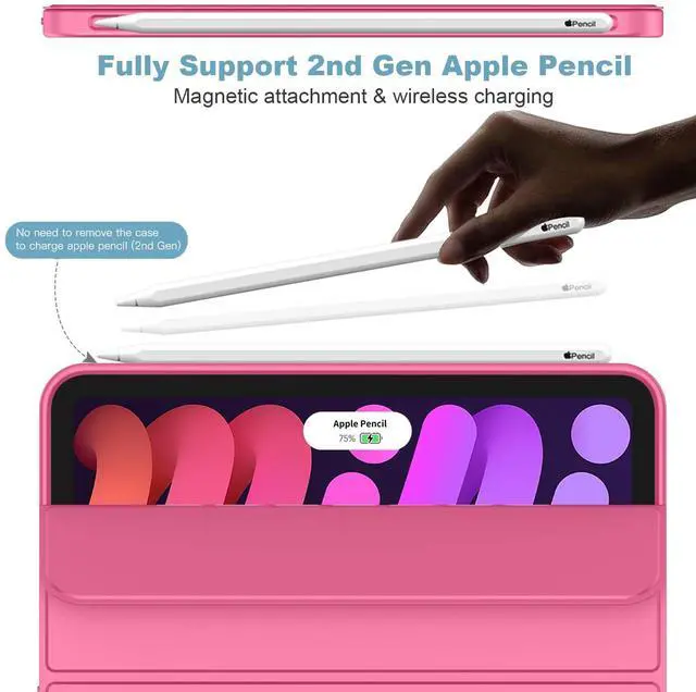 Alt view image 3 of 5 - iMieet iPad Mini 7 Case 2024 (A17 Pro), iPad Mini 6 Case (8.3-Inch,2021 Model), iPad Mini 7th/6th Generation Case with Pencil Holder, Trifold Stand Smart Case with Soft TPU Back,Peach Red