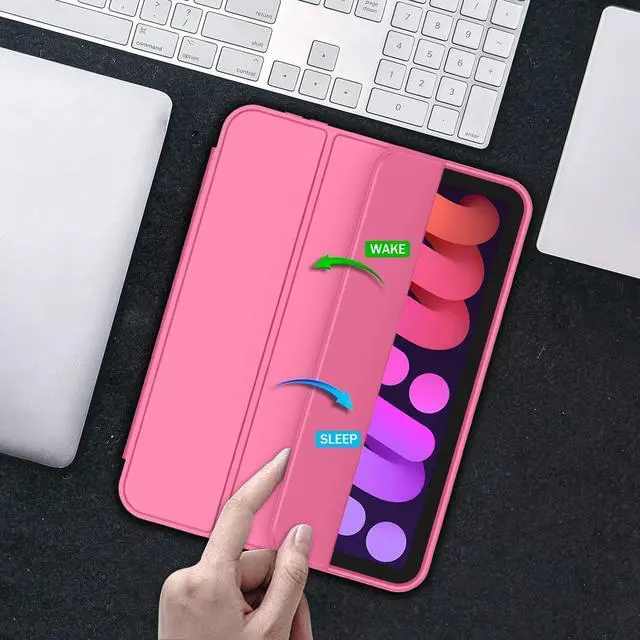 Alt view image 4 of 5 - iMieet iPad Mini 7 Case 2024 (A17 Pro), iPad Mini 6 Case (8.3-Inch,2021 Model), iPad Mini 7th/6th Generation Case with Pencil Holder, Trifold Stand Smart Case with Soft TPU Back,Peach Red