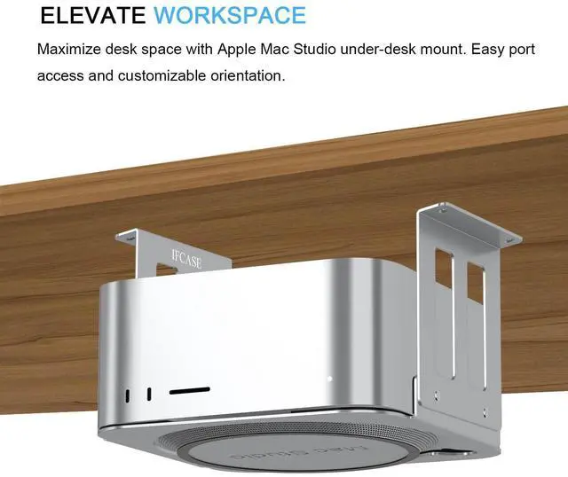 Alt view image 3 of 5 - IFCASE Aluminum Under Desk Mount for Mac Studio M4 M3 M2 M1 Max, Ultra with Anti-Scratch Pad (Silver)