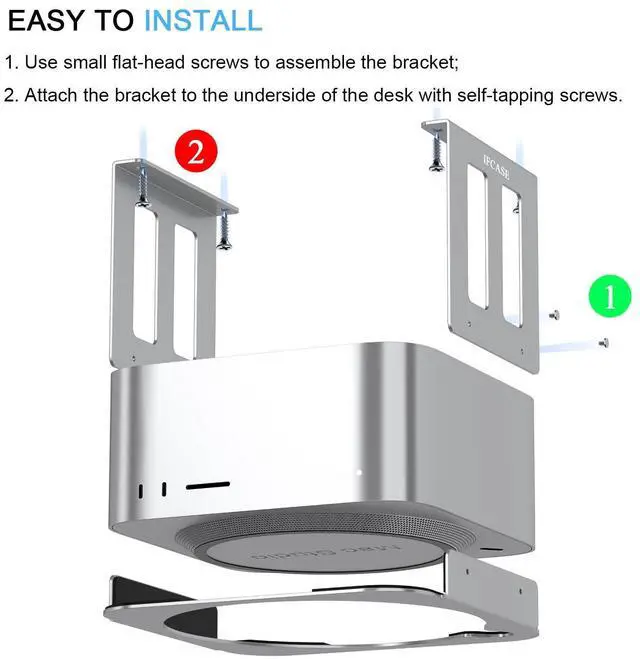 Alt view image 5 of 5 - IFCASE Aluminum Under Desk Mount for Mac Studio M4 M3 M2 M1 Max, Ultra with Anti-Scratch Pad (Silver)