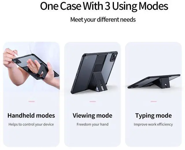 Alt view image 2 of 5 - Clear Case for Xiaomi Pad 6S Pro 12.4 Inch With Stand, Transparent Back Cover Kickstand, Slim Light Drop Safe
