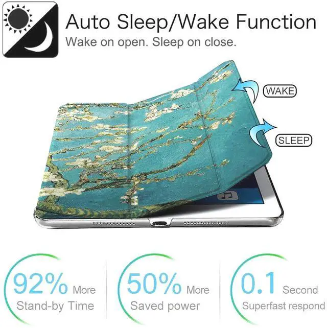 Alt view image 3 of 5 - DuraSafe Cases for iPad Mini 4 7.9 Inch 2015 [ Mini 4th Gen ] A1538 A1550 Trifold Printed Hard Smart PC Transparent Back Cover - Almond Flower Bloom
