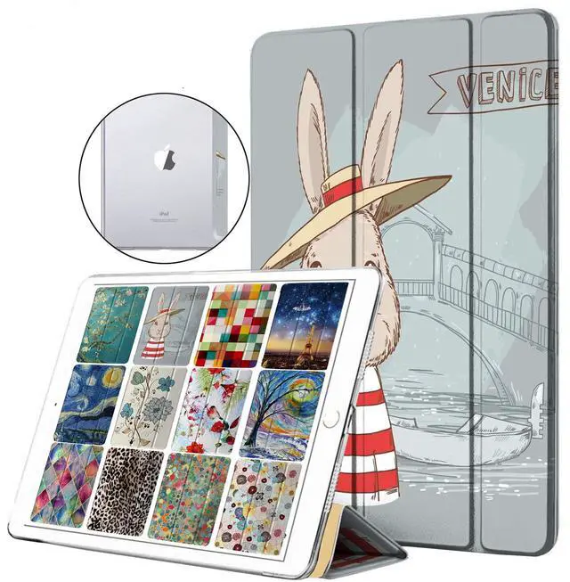 Main image of DuraSafe Cases for iPad Mini 4 7.9 Inch 2015 [ Mini 4th Gen ] A1538 A1550 Trifold Printed Hard Smart PC Transparent Back Cover - Rabbit Cartoon Print