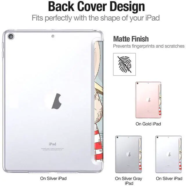 Alt view image 5 of 5 - DuraSafe Cases for iPad Mini 4 7.9 Inch 2015 [ Mini 4th Gen ] A1538 A1550 Trifold Printed Hard Smart PC Transparent Back Cover - Rabbit Cartoon Print