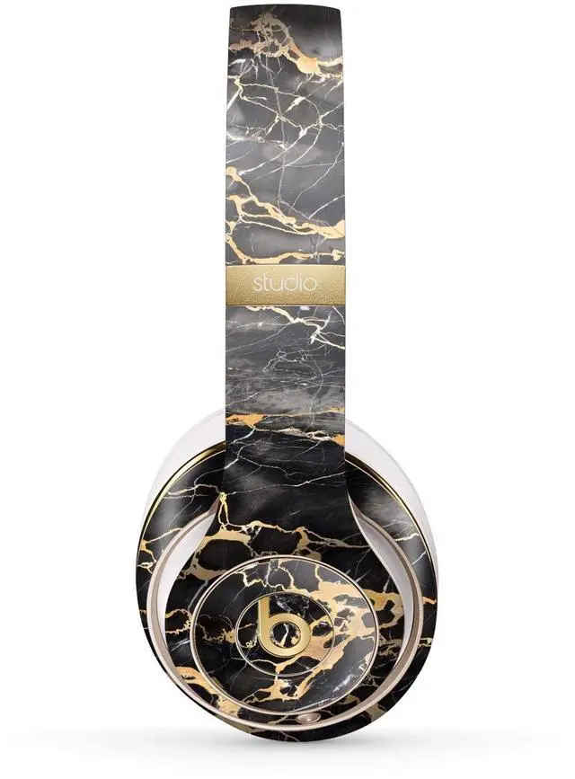 Alt view image 2 of 3 - Design Skinz Black and Gold Marble Surface Full-Body Protective Skin Wrap Decal Compatible with The Beats by Dre Studio 2 or 3 Remastered Wireless Headphones