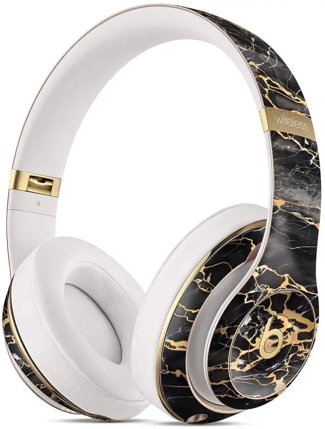 Main image of Design Skinz Black and Gold Marble Surface Full-Body Protective Skin Wrap Decal Compatible with The Beats by Dre Studio 2 or 3 Remastered Wireless Headphones