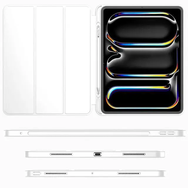 Alt view image 2 of 5 - iMieet for iPad Pro 11 Inch Case M4 2024 (5th Generation) with Pencil Holder, [Support Pencil Pro and Pencil (USB-C)], Trifold Stand Smart Case with Soft TPU Back, Auto Wake/Sleep (White)