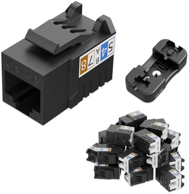 Main image of iwillink 10Gbps Cat6A Keystone Jack, 25-Pack RJ45 Keystone Jacks 90-Degree, Ethernet Keystone Jacks with Keystone Punch-Down Stand, Black