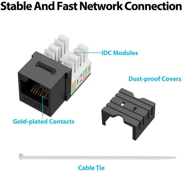 Alt view image 3 of 5 - iwillink 10Gbps Cat6A Keystone Jack, 25-Pack RJ45 Keystone Jacks 90-Degree, Ethernet Keystone Jacks with Keystone Punch-Down Stand, Black