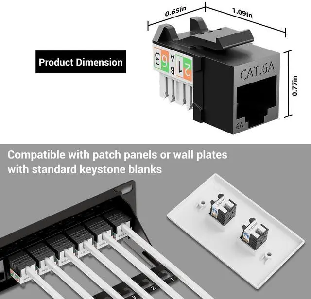 Alt view image 5 of 5 - iwillink 10Gbps Cat6A Keystone Jack, 25-Pack RJ45 Keystone Jacks 90-Degree, Ethernet Keystone Jacks with Keystone Punch-Down Stand, Black