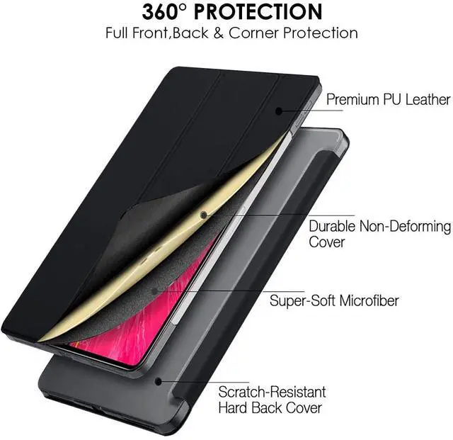 Alt view image 5 of 5 - DuraSafe Cases for iPad Pro 12.9 5 4 Gen [ PRO 12.9 inch 5th 4th ] A2378 A2461 A2379 A2462 A2229 A2069 A2232 A2233 A1876 A2014 Trifold Hard Smart PC Translucent Back Cover - Black