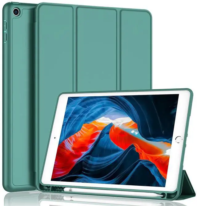 Main image of iMieet iPad 9th Generation Case 2021/iPad 8th Generation Case 2020 10.2 Inch with Pencil Holder, iPad 7th Gen 2019 Case with Soft Baby Skin Silicone Back, Auto Wake/Sleep Cover (Midnight Green)