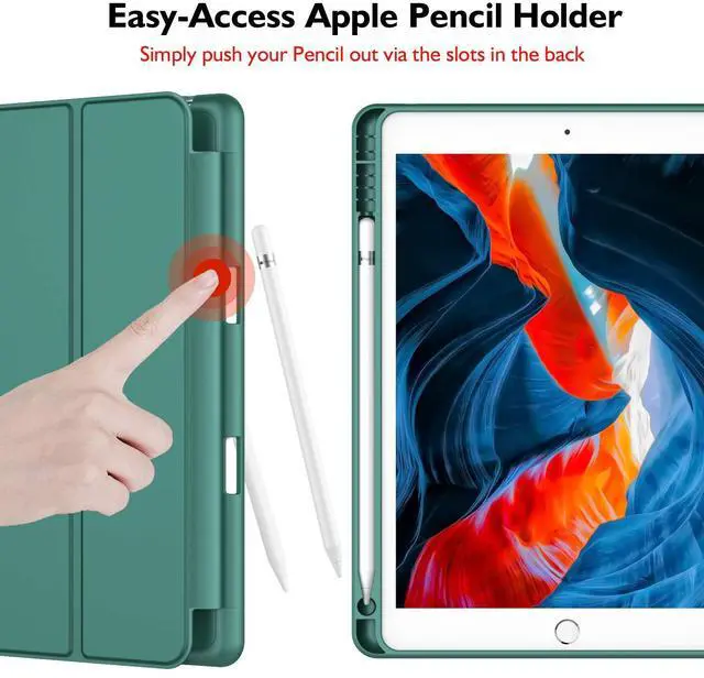 Alt view image 2 of 5 - iMieet iPad 9th Generation Case 2021/iPad 8th Generation Case 2020 10.2 Inch with Pencil Holder, iPad 7th Gen 2019 Case with Soft Baby Skin Silicone Back, Auto Wake/Sleep Cover (Midnight Green)