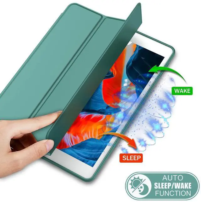Alt view image 3 of 5 - iMieet iPad 9th Generation Case 2021/iPad 8th Generation Case 2020 10.2 Inch with Pencil Holder, iPad 7th Gen 2019 Case with Soft Baby Skin Silicone Back, Auto Wake/Sleep Cover (Midnight Green)