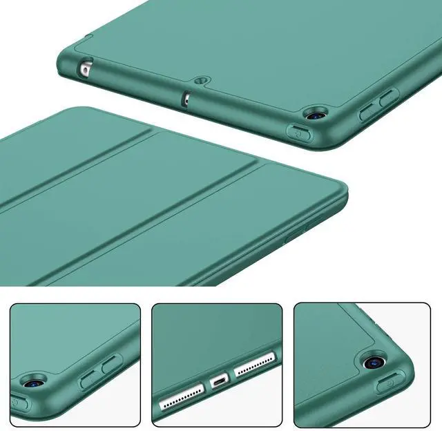 Alt view image 4 of 5 - iMieet iPad 9th Generation Case 2021/iPad 8th Generation Case 2020 10.2 Inch with Pencil Holder, iPad 7th Gen 2019 Case with Soft Baby Skin Silicone Back, Auto Wake/Sleep Cover (Midnight Green)