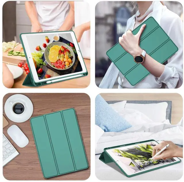 Alt view image 5 of 5 - iMieet iPad 9th Generation Case 2021/iPad 8th Generation Case 2020 10.2 Inch with Pencil Holder, iPad 7th Gen 2019 Case with Soft Baby Skin Silicone Back, Auto Wake/Sleep Cover (Midnight Green)
