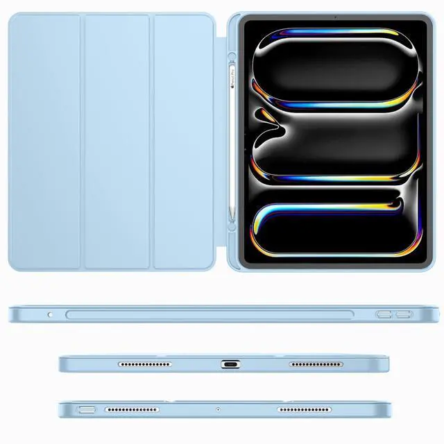 Alt view image 2 of 5 - iMieet for iPad Pro 11 Inch Case M4 2024 (5th Generation) with Pencil Holder, [Support Pencil Pro and Pencil (USB-C)], Trifold Stand Smart Case with Soft TPU Back, Auto Wake/Sleep (Sky Blue)