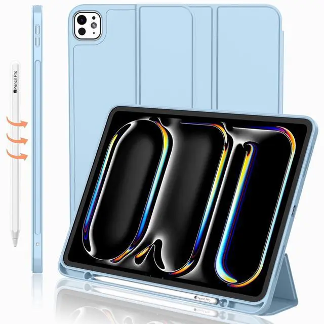 Main image of iMieet for iPad Pro 11 Inch Case M4 2024 (5th Generation) with Pencil Holder, [Support Pencil Pro and Pencil (USB-C)], Trifold Stand Smart Case with Soft TPU Back, Auto Wake/Sleep (Sky Blue)