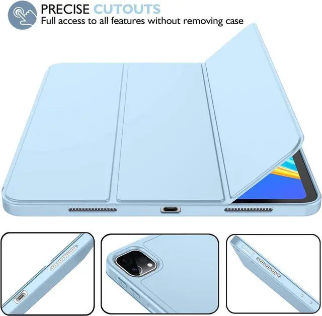 Alt view image 4 of 5 - iMieet for iPad Pro 11 Inch Case M4 2024 (5th Generation) with Pencil Holder, [Support Pencil Pro and Pencil (USB-C)], Trifold Stand Smart Case with Soft TPU Back, Auto Wake/Sleep (Sky Blue)