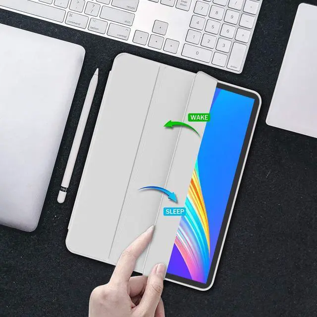 Alt view image 5 of 5 - iMieet for iPad Pro 11 Inch Case M4 2024 (5th Generation) with Pencil Holder, [Support Pencil Pro and Pencil (USB-C)], Trifold Stand Smart Case with Soft TPU Back, Auto Wake/Sleep (Light Gray)