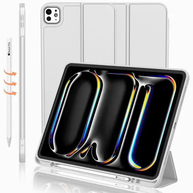 Main image of iMieet for iPad Pro 11 Inch Case M4 2024 (5th Generation) with Pencil Holder, [Support Pencil Pro and Pencil (USB-C)], Trifold Stand Smart Case with Soft TPU Back, Auto Wake/Sleep (Light Gray)