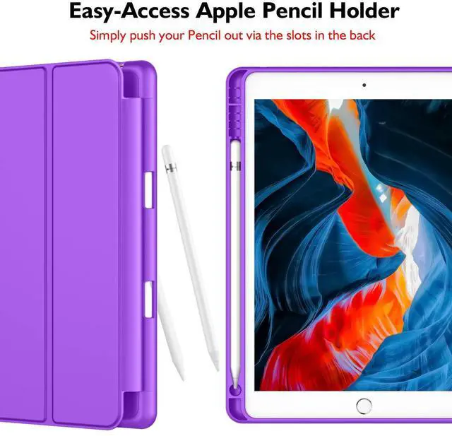 Alt view image 2 of 5 - iMieet iPad 9th Generation Case 2021/iPad 8th Generation Case 2020 10.2 Inch with Pencil Holder, iPad 7th Gen 2019 Case with Soft Baby Skin Silicone Back, Auto Wake/Sleep Cover (Grape Purple)