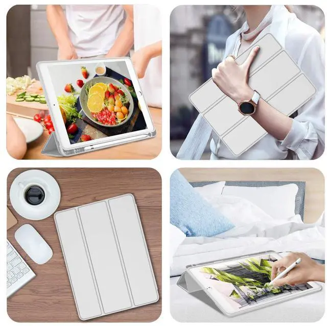 Alt view image 5 of 5 - iMieet iPad 9th Generation Case 2021/iPad 8th Generation Case 2020 10.2 Inch with Pencil Holder, iPad 7th Gen 2019 Case with Soft Baby Skin Silicone Back, Auto Wake/Sleep Cover (Light Gray)