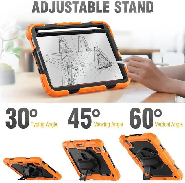 Alt view image 4 of 5 - HXCASEAC Case for iPad mini 7 (A17 pro 2024) / Mini 6 8.3 inch, Shockproof Design with Pencil Holder/Screen Protector/Hand Strap, Kids Case for iPad mini 7th/6th Generation 8.3" - Orange