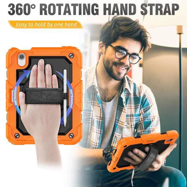 Alt view image 5 of 5 - HXCASEAC Case for iPad mini 7 (A17 pro 2024) / Mini 6 8.3 inch, Shockproof Design with Pencil Holder/Screen Protector/Hand Strap, Kids Case for iPad mini 7th/6th Generation 8.3" - Orange