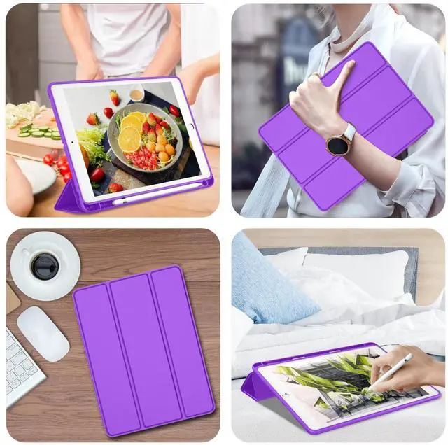 Alt view image 4 of 5 - iMieet iPad 9th Generation Case 2021/iPad 8th Generation Case 2020 10.2 Inch with Pencil Holder, iPad 7th Gen 2019 Case with Soft Baby Skin Silicone Back, Auto Wake/Sleep Cover (Grape Purple)