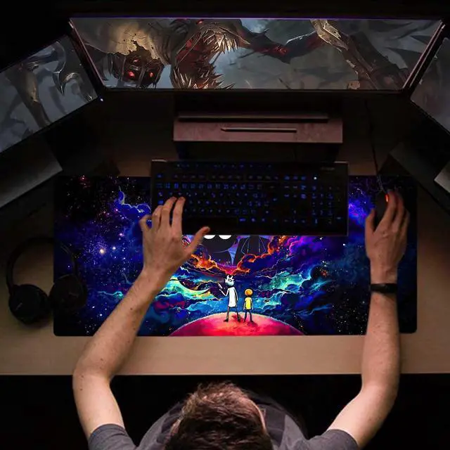 Alt view image 3 of 5 - Large Gaming Mouse Pad Anime Night Sky Space Stars Custom Desk Pad,Mousepad with Non-Slip Rubber Base and Stitched Edges Mouse Mat,Portable Desk Mat for Office,Computer Work,Game,31.5X15.7