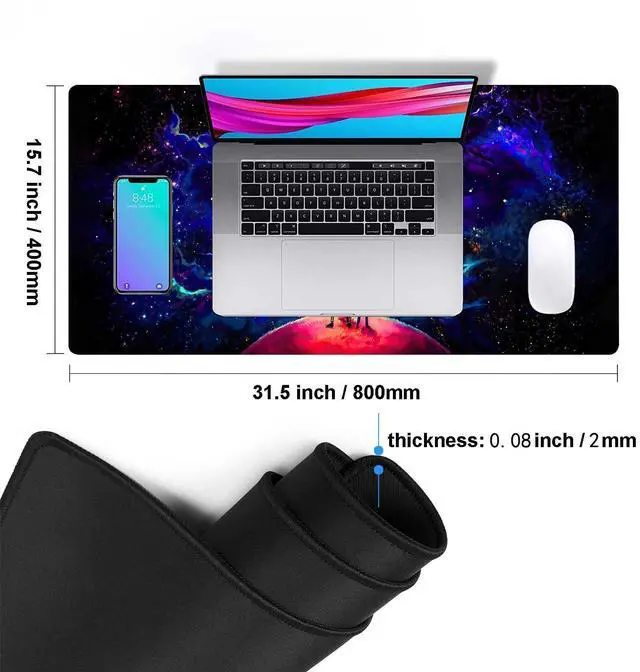 Alt view image 5 of 5 - Large Gaming Mouse Pad Anime Night Sky Space Stars Custom Desk Pad,Mousepad with Non-Slip Rubber Base and Stitched Edges Mouse Mat,Portable Desk Mat for Office,Computer Work,Game,31.5X15.7