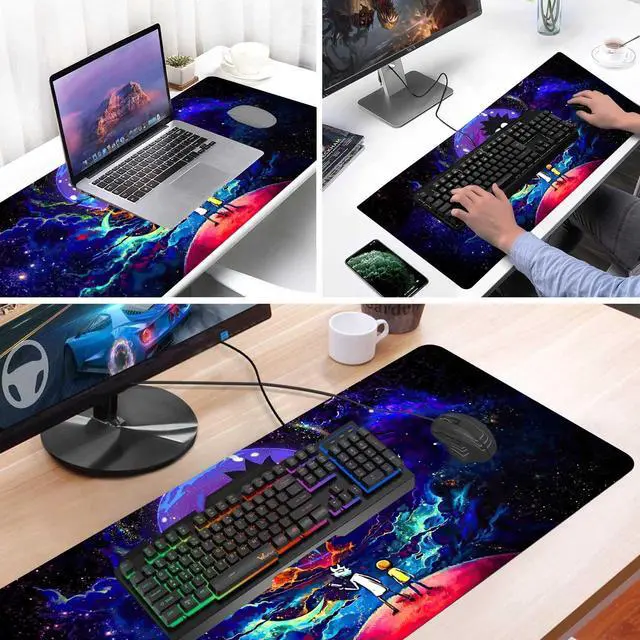 Alt view image 4 of 5 - Large Gaming Mouse Pad Anime Night Sky Space Stars Custom Desk Pad,Mousepad with Non-Slip Rubber Base and Stitched Edges Mouse Mat,Portable Desk Mat for Office,Computer Work,Game,31.5X15.7